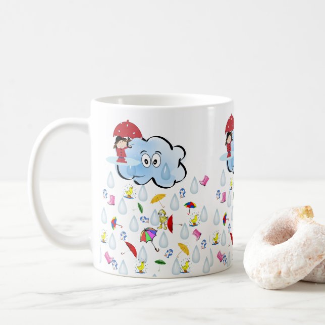 Parapluie rouge Joyeux Nuages Pluie Mug (Avec donut)