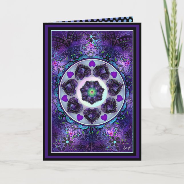 Parapluie violet & coeurs .7 carte d'anniversaire (Devant)