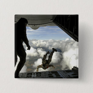 Pararescuemen jump out the back of a C-130 2 Inch Square Button