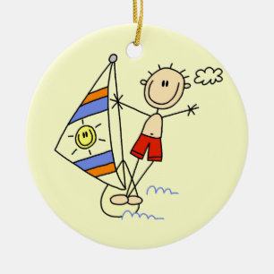 Parasailing Stick Figure Ceramic Ornament