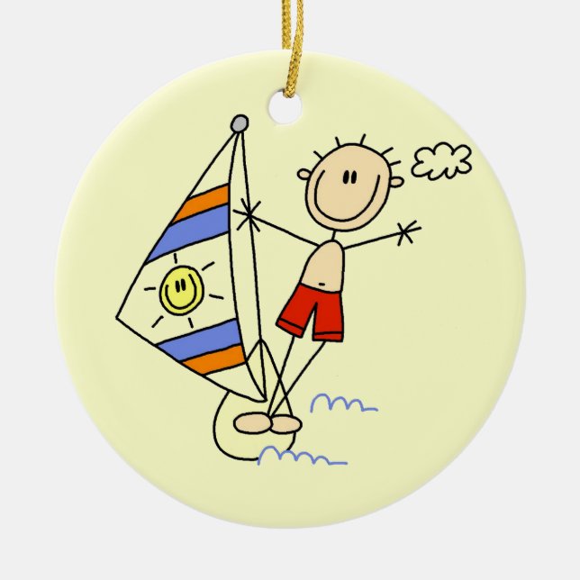 Parasailing Stick Figure Ceramic Ornament (Front)