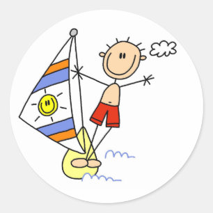 Parasailing Stick Figure Classic Round Sticker