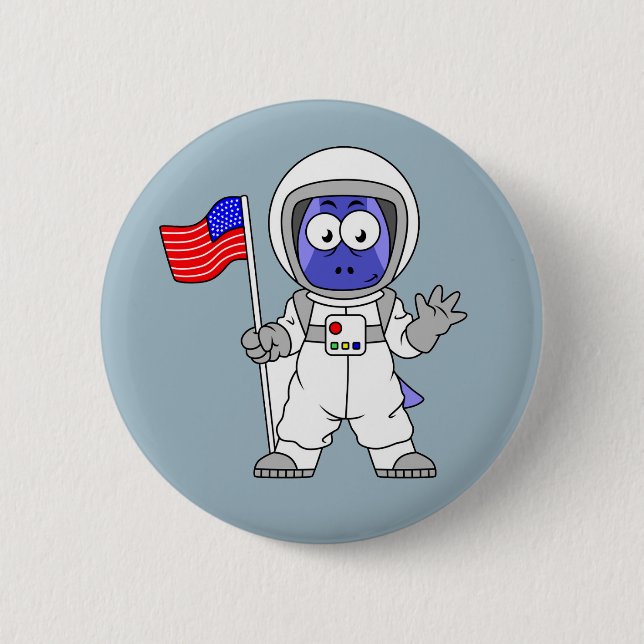 Parasaurolophus Astronaut Holding American Flag. 2 Inch Round Button (Front)