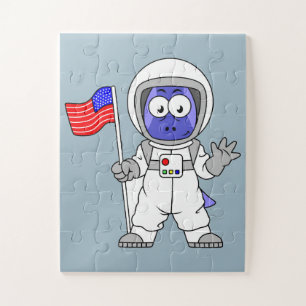 Parasaurolophus Astronaut Holding American Flag. Jigsaw Puzzle