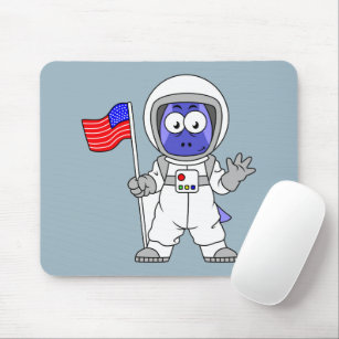 Parasaurolophus Astronaut Holding American Flag. Mouse Pad
