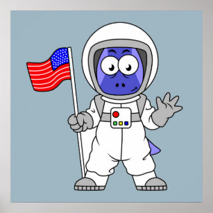 Parasaurolophus Astronaut Holding American Flag. Poster