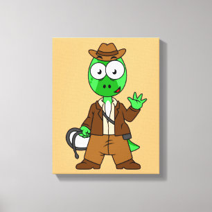 Parasaurolophus Dressed As Indiana Jones. Canvas Print