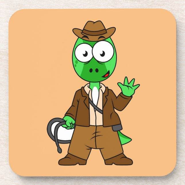 Parasaurolophus Dressed As Indiana Jones. Coaster (Front)