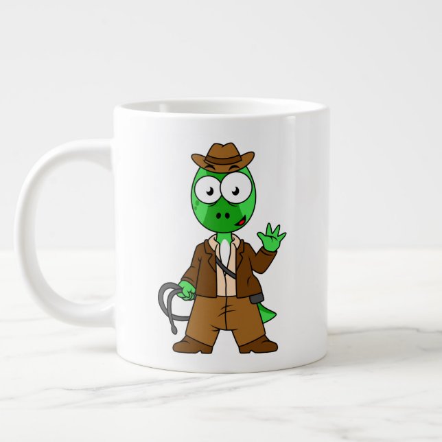 Parasaurolophus Dressed As Indiana Jones. Large Coffee Mug (Left)
