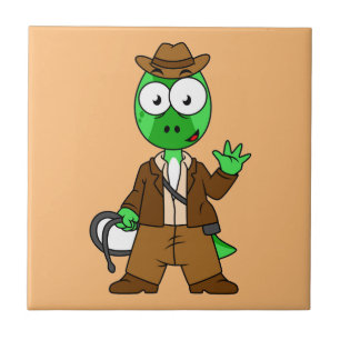 Parasaurolophus Dressed As Indiana Jones. Tile