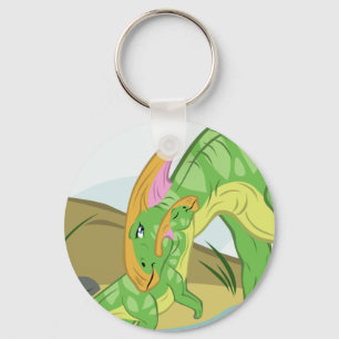 Parasaurolophus Mom and Baby Keychain