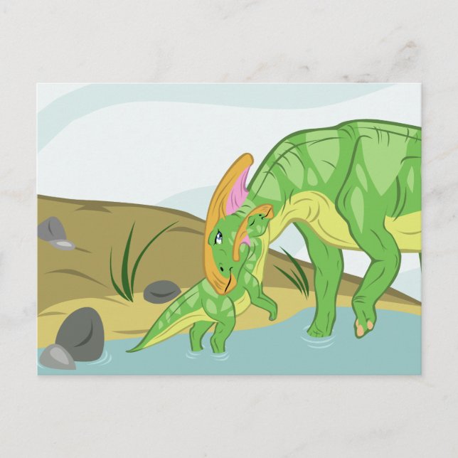 Parasaurolophus Mom and Baby Postcard (Front)
