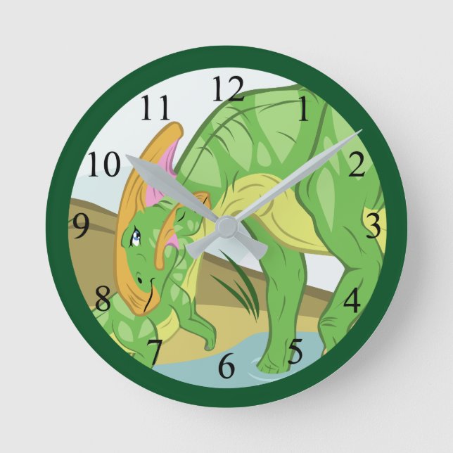 Parasaurolophus Mom and Baby Round Clock (Front)