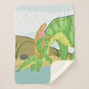 Parasaurolophus Mom and Baby Sherpa Blanket