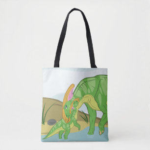 Parasaurolophus Mom and Baby Tote Bag