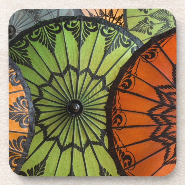 parasols for sale, bagan, myanmar coaster (Front)