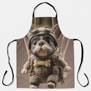 Paratrooper Frenchie: Cartoon Army Dog Art Apron
