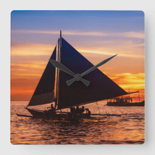 Paraw Sailing At Sunset  Phillipines Square Wall Clock