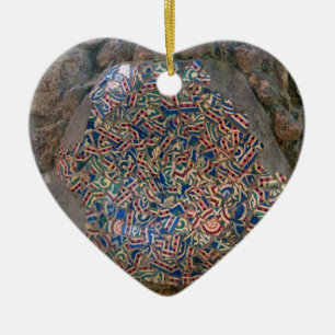 Parc Guell Mosaic Rainbow and Orange Heart Ceramic Ornament