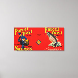 Parcel Post Brand Salmon Label- Seattle, WA Canvas Print
