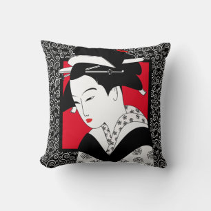 Parchemin de Dame Geisha Japonaise Coussin