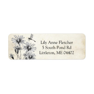 Parchemin de Fleur sauvage de libellules vintages