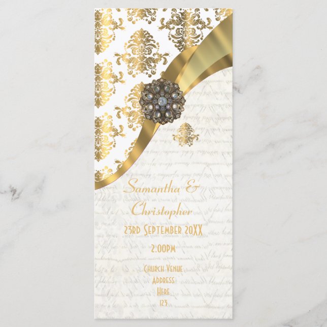 Parchemin or et blanc église programme de mariage (Devant)