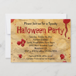 Parchment, Blood Splatter Halloween Invitations
