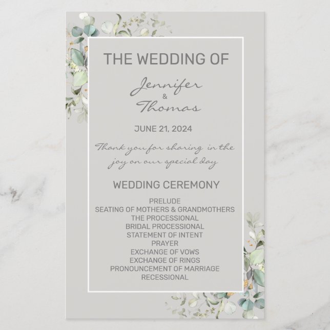 Parchment Colour & Green Leaves Fan Program (Front)