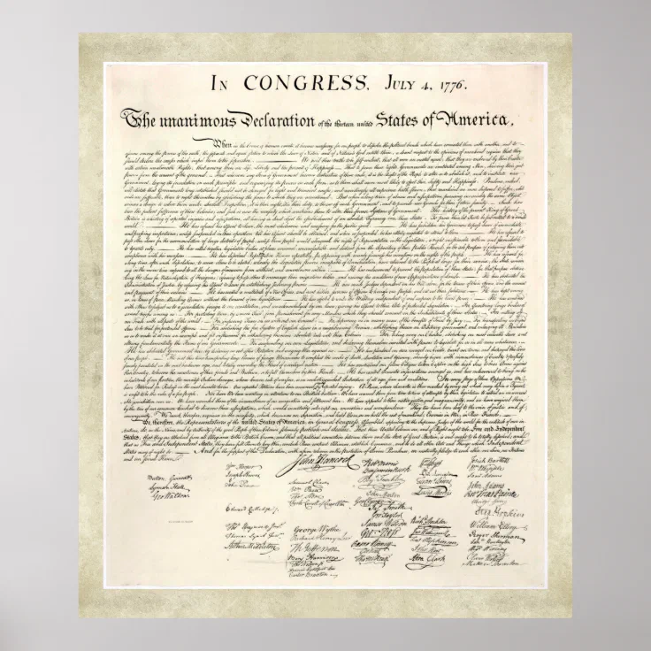 Parchment Framed Declaration Of Independence Poster | Zazzle