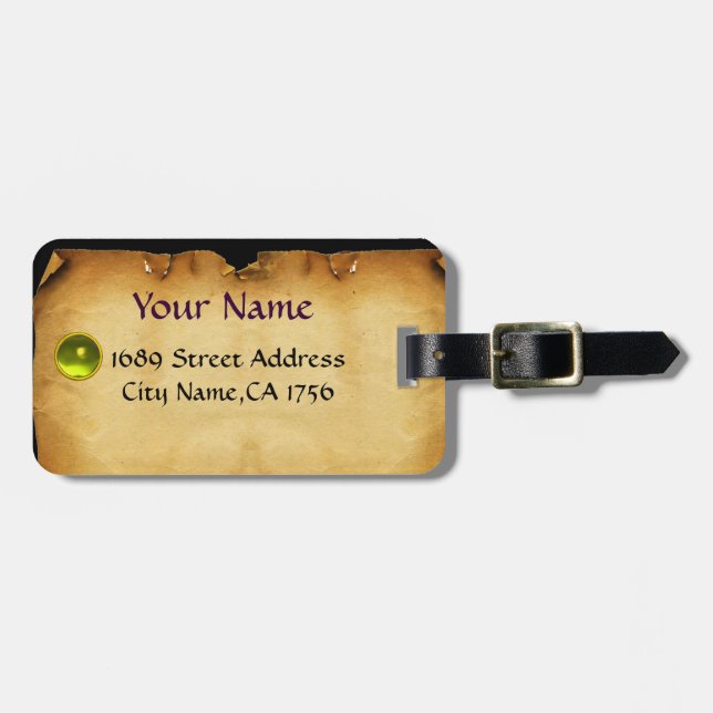 PARCHMENT GEM yellow Luggage Tag (Front Horizontal)