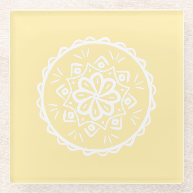 Parchment Mandala Glass Coaster (Front)