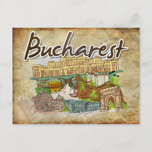 Parchment Paper Bucharest Travel Postcard