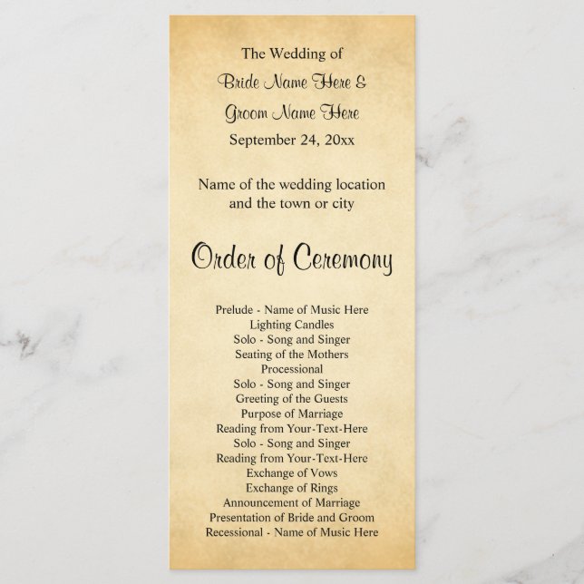Parchment Pattern Design Wedding Program (Front)