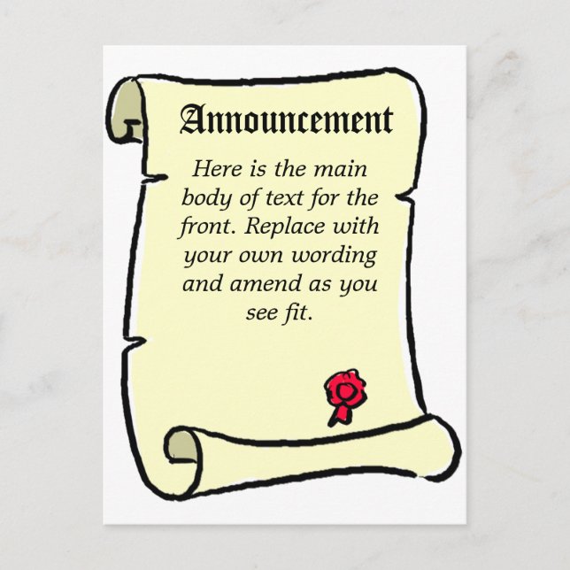 Parchment Scroll Style Announcement Postcard (Front)