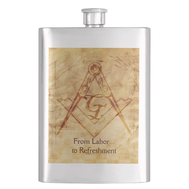 Parchment Square and Compass Hip Flask (Front)