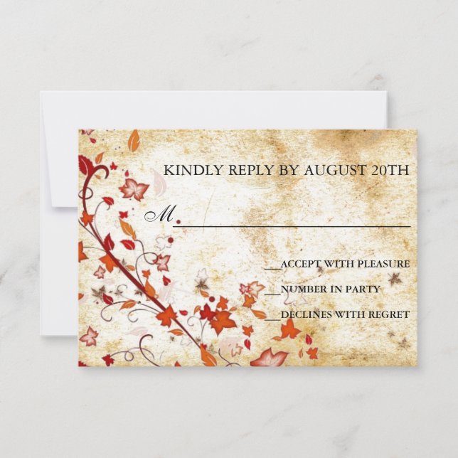 Parchment Swirls Maple Leaves Vintage Fall RSVP (Front)