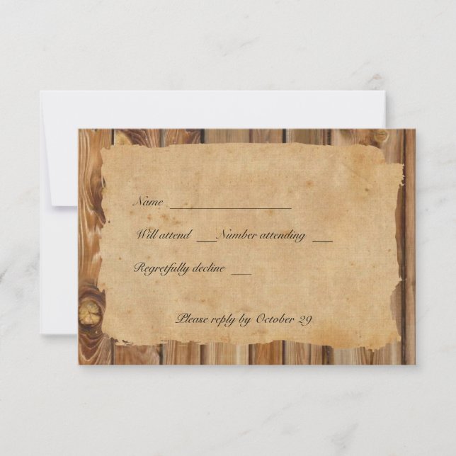 Parchment Wood Rustic Country rsvp with envelopes (Front)