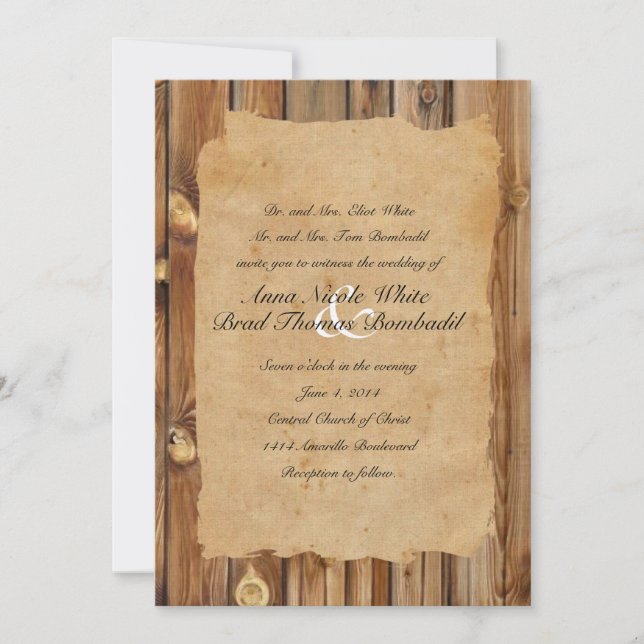 Parchment Wood Rustic Country Wedding Invitation (Front)