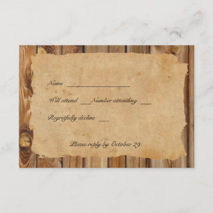 Parchment Wood Tattered Heart rsvp with envelopes Card