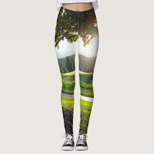 Parcours de golf couché de soleil leggings