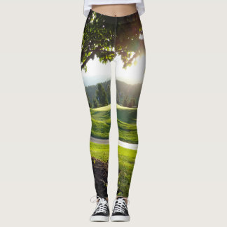 Parcours de golf couché de soleil leggings