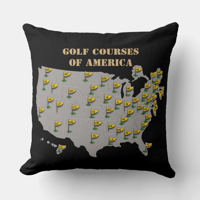 Parcours De Golf De L'Amérique Carte Jeu Oreiller (Recto)