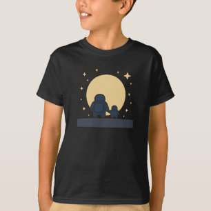 Parent Child Astronaut Holding Hands Full Moon  T-Shirt