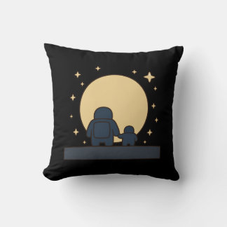 Parent Child Astronaut Holding Hands Full Moon Throw Pillow
