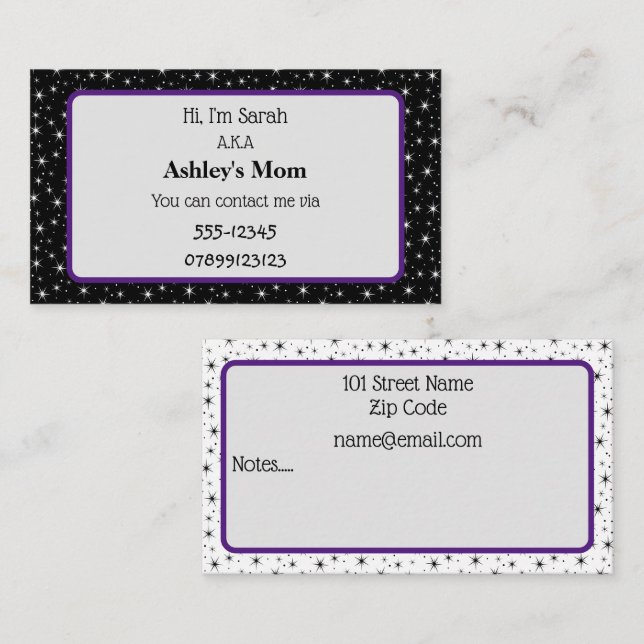 Parent Contact Business Card (Front/Back)