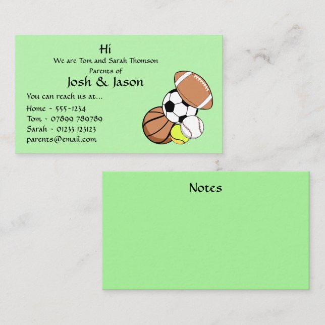 Parent Contact Business Card (Front/Back)
