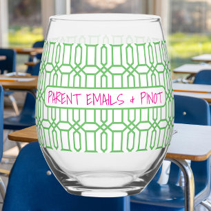 Parent Emails & Pinot Funny Preppy Teacher Custom Stemless Wine Glass