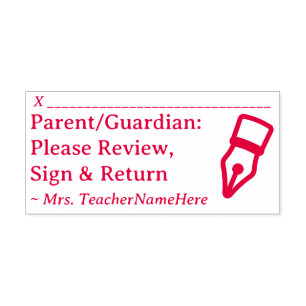 "Parent/Guardian: Please Review, Sign & Return" Self-inking Stamp