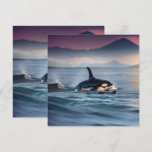 Parental Bliss: Mommy And Baby Orcas In The Ocean, Invitation